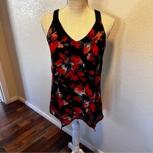 Chasing Charlie Racerback Tank Top Size S Floral Black and Red Women's Top